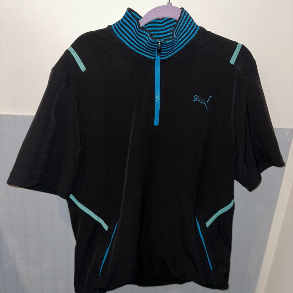 Puma Black and Blue Quarter-Zip Tshirt Length Sleeves
